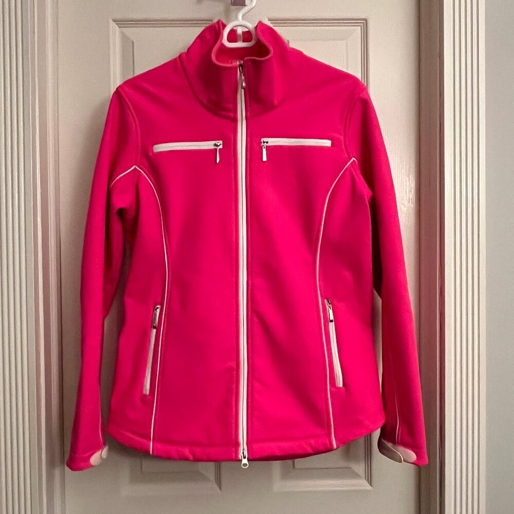 Jofit (21" across) hot pink tech jacket with zipper issue, please read